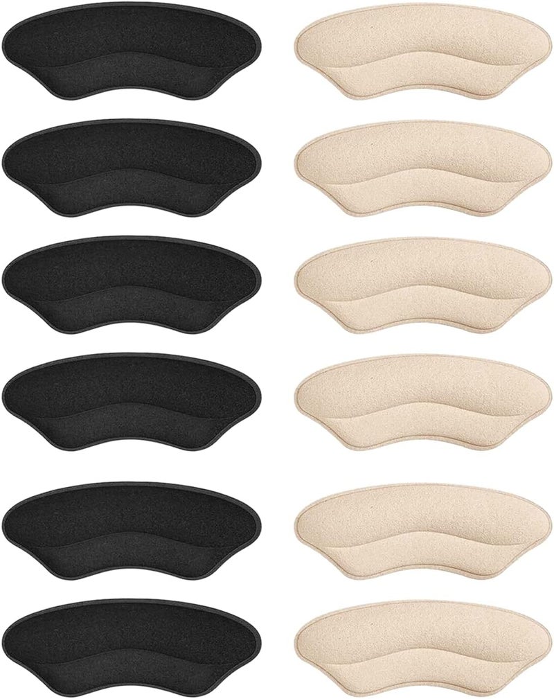 Riootlnm Heel Pads for Shoe That are Too Big, Inserts for Women, Heel Grips for Womens Mens, Protectors Cushion Liners for Blisters Loose Shoes, Comfort Fillers (6PairsBeigeBlack) - Image 1